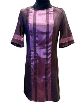 Vertigo Paris Purple Satin Panel Mini Dress 3/4 Sleeve Size Small